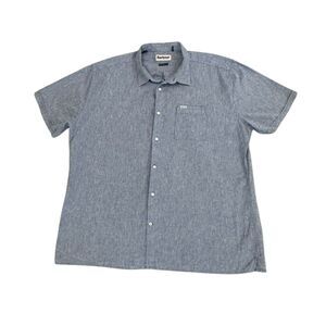 Barbour Linen Blend Button Up Shirt Mens XL Heather Blue Short Sleeve Pocket